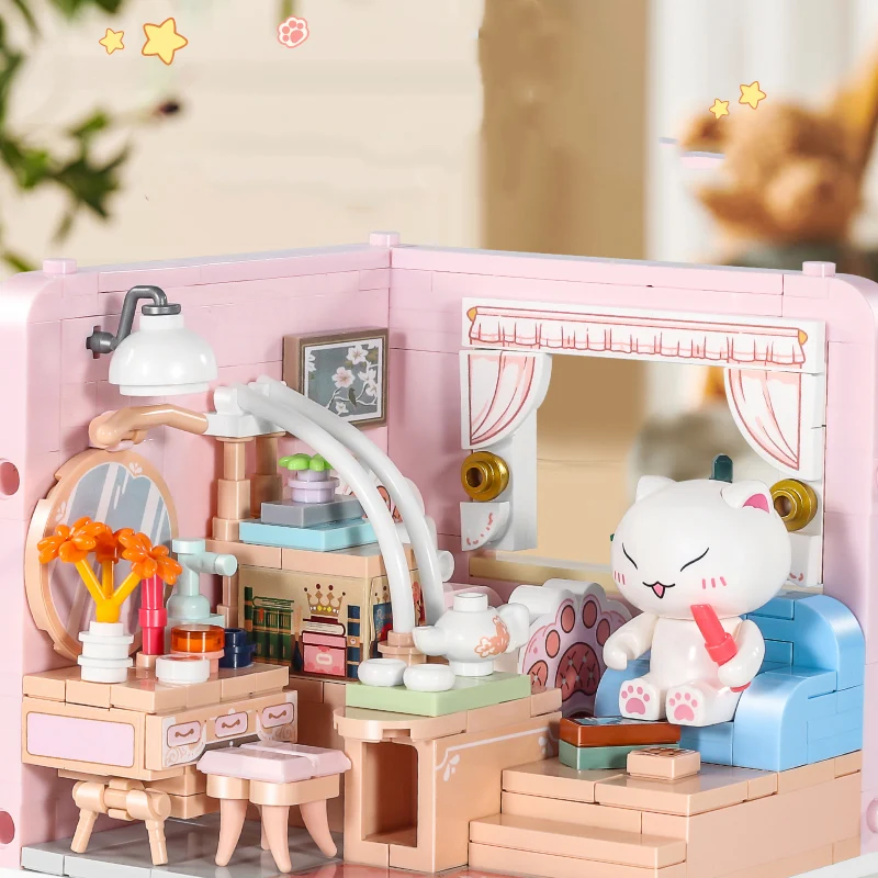 Anime Kawaii grupo de gatos bolas de arroz glutinoso pasteles de arroz bollos al vapor habitación dormitorio modelo de ensamblaje juguetes de ensamblaje para niños regalo