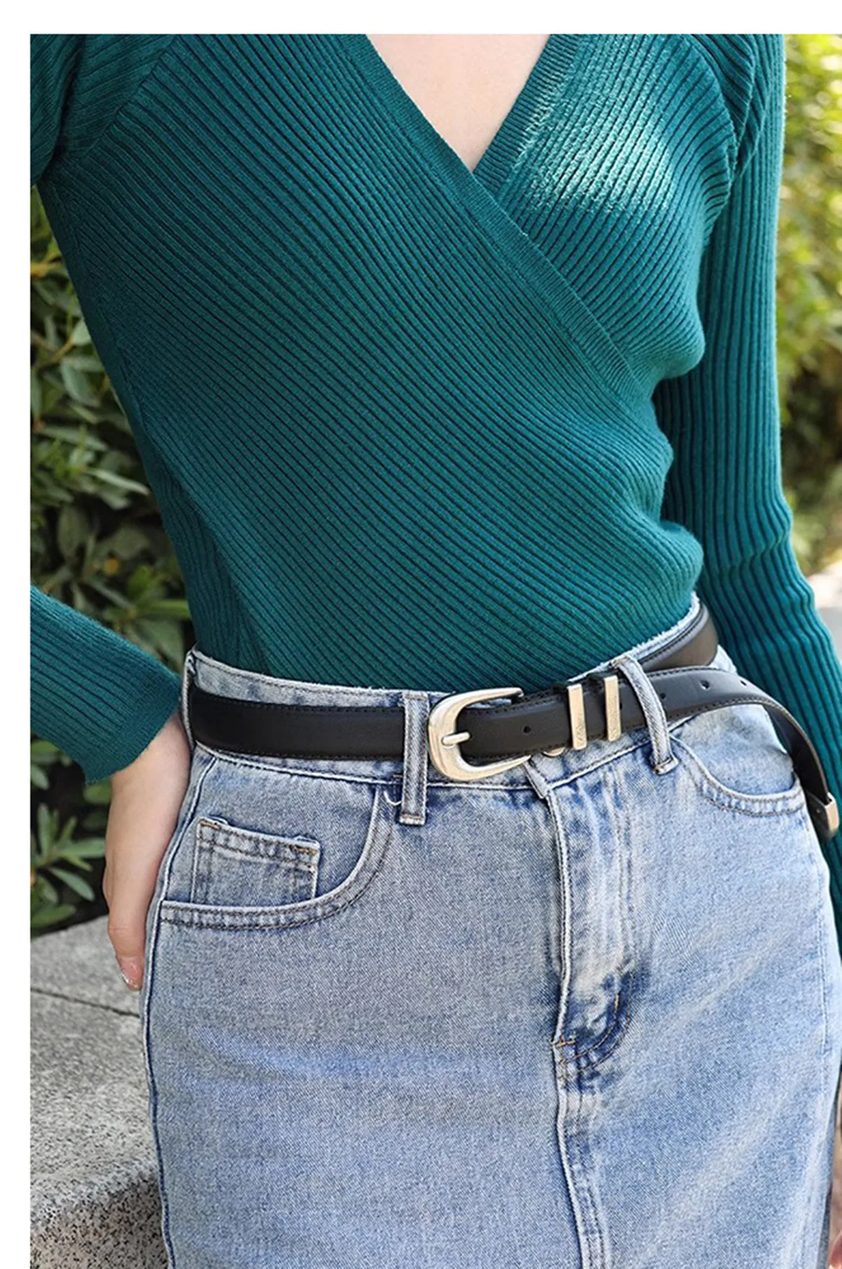 Unisex Vintage Echtleder-Gürtel aus Rindsleder mit Schwarz-Silberner Schnalle, Modisches Accessoire für Männer und Frauen, Geeignet für Jeans – Detail 11