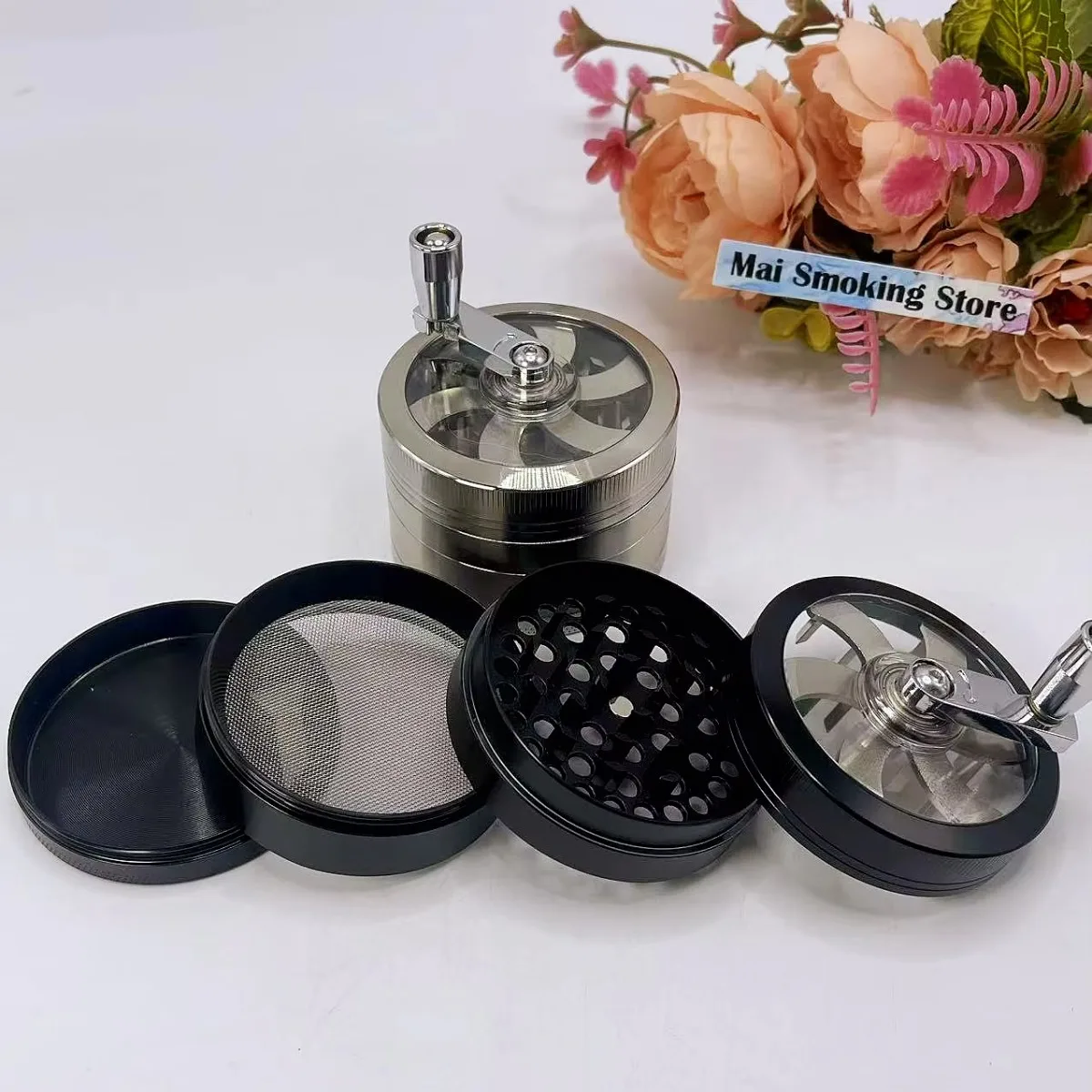 

2.5inch Handle Herb Grinder Large 4-layer Manual Spice Mill Pepper Salt Mortar Grass Raw Tobacco Grinder Smoking Accessories