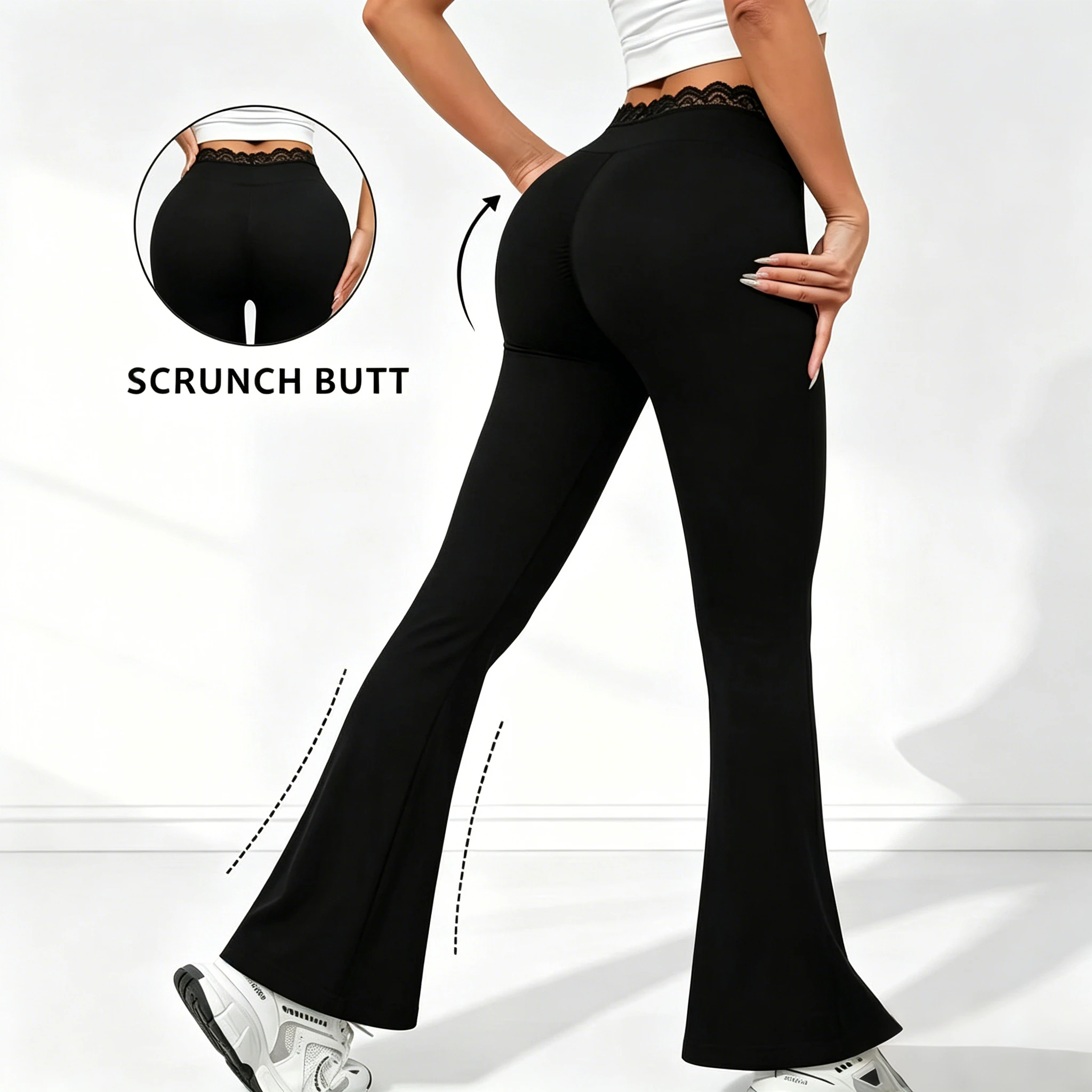 New Sexy Lace High Waisted Leggings for Girls, Flared Pants, Daily Casual Elastic Breathable Pants, Women's Clothing for Travel image 2