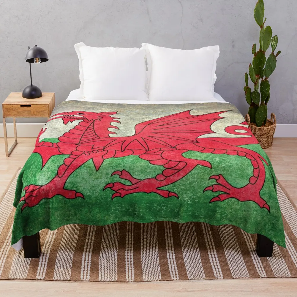 Welsh Flag of Wales in grungy distressed style Throw Blanket Thermal Decorative Sofa Luxury Summer Blankets