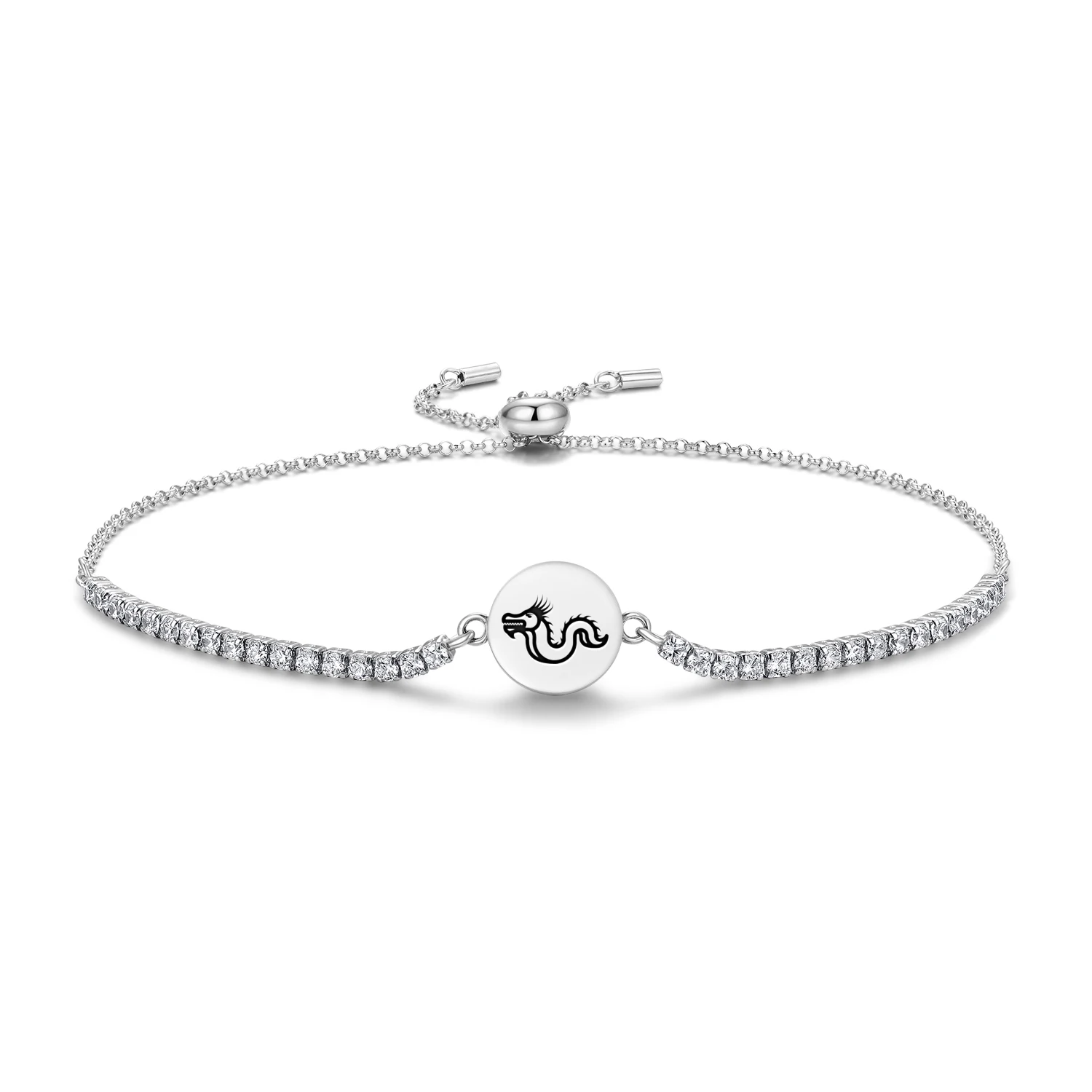 

Chinese Huanglong Dragon Bracelet 925 Sterling Silver Symbol Adjustable Tennis Zircon Chain for Women Jewelry Fashion