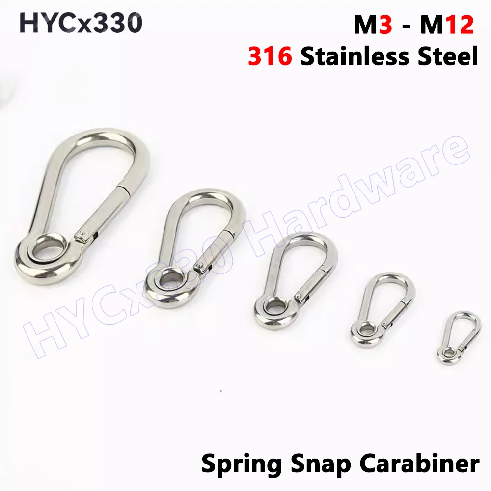 Spring Snap Carabiner 316 Stainless Clips Quick Link Lock Ring Spring Snap Hooks Shackle for Water Bottle Keys Camping Hiking