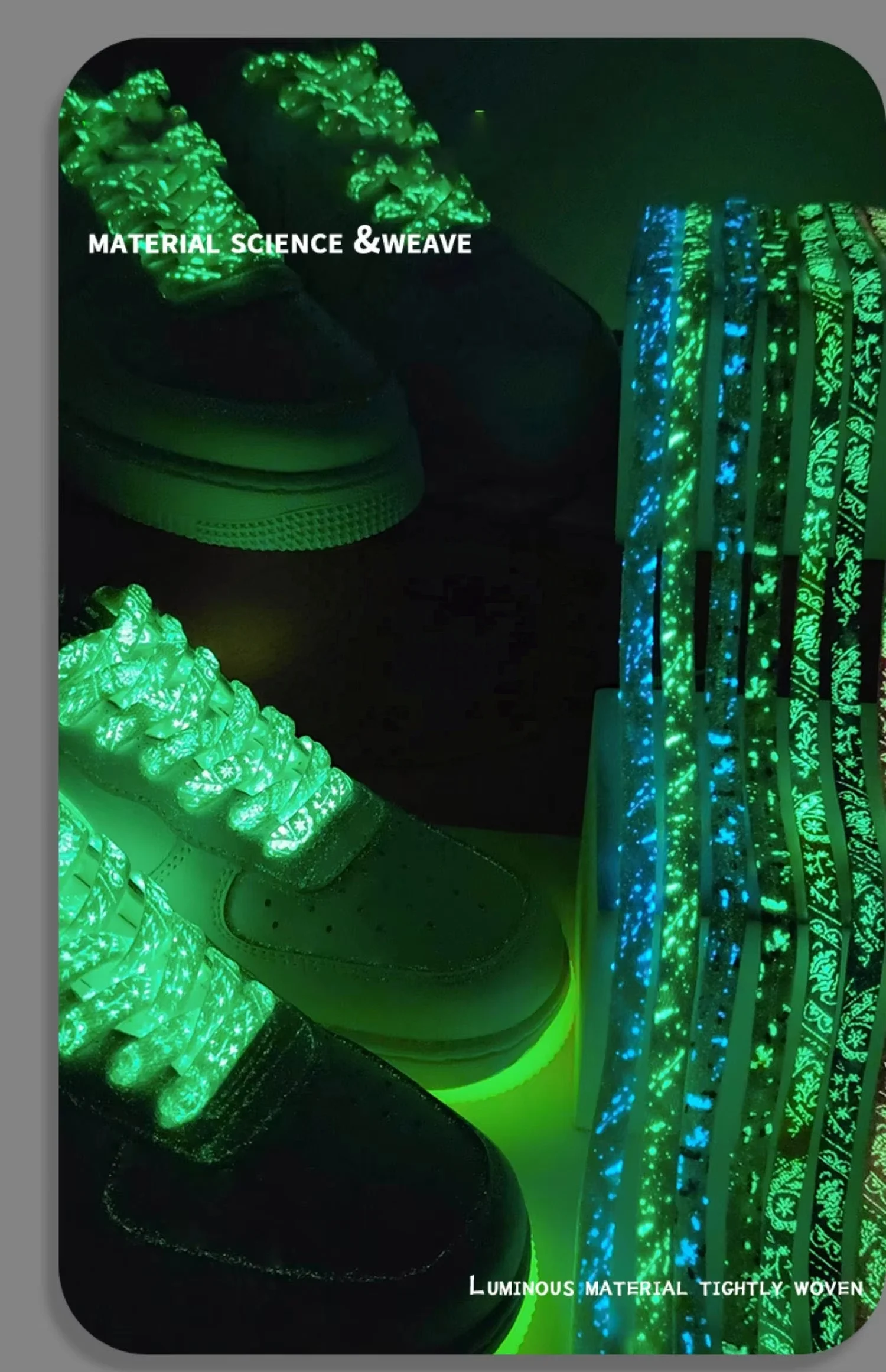 Flat Luminous Shoelaces for Sneakers Fluorescent Glow-in-the-dark Printing Cashew Flower Splash Ink Shoe Laces for Woman Man