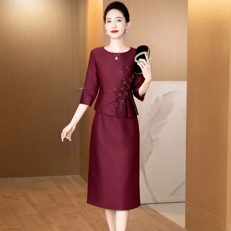 

Yourqipao Chinese Traditional Cheongsam Fake Two-piece Mother Of The Bride Mid-sleeves Qipao Prom Party Dress