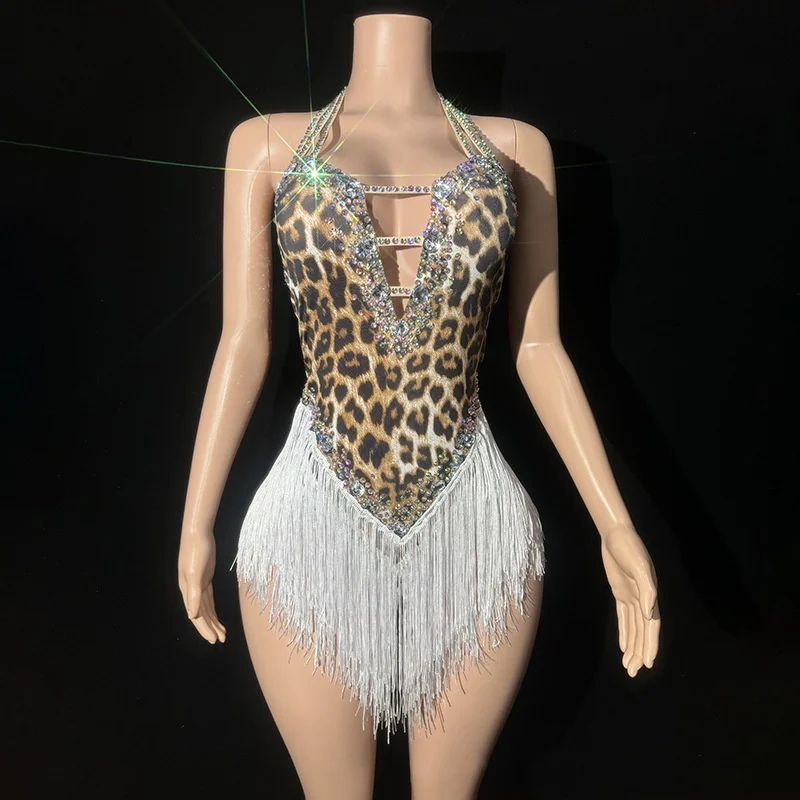 Sparkly Rhinestones Tassel Bodysuit 2025 Women Sexy Cut Out Backless Performance Costume Singer Dancer Nightclub Hotwife Outfit