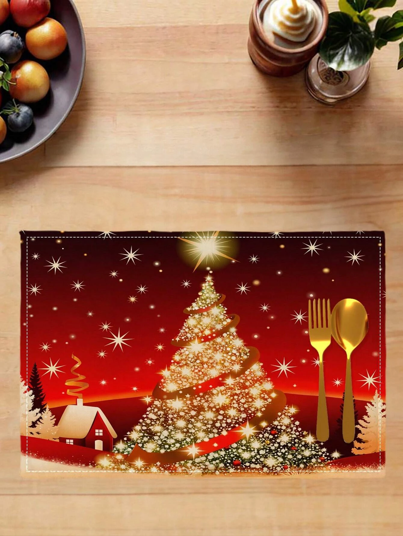 2/4/6 قطعة من مفارش شجرة عيد الميلاد والكتان على شكل ندفة الثلج |   مقاومة للحرارة، غير قابلة للانزلاق، قابلة للغسل |   مطبخ عطلة مستطيل