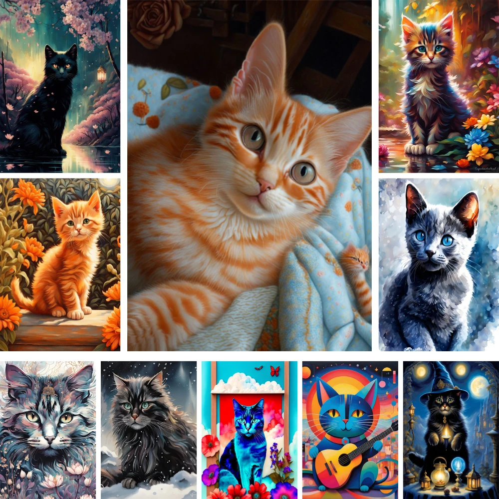 동물 애완 동물 고양이 프린트 원단, 십자가 스티치 패턴, DIY 자수, 취미 공예 그림, 성인용 수제 스탬프 판매