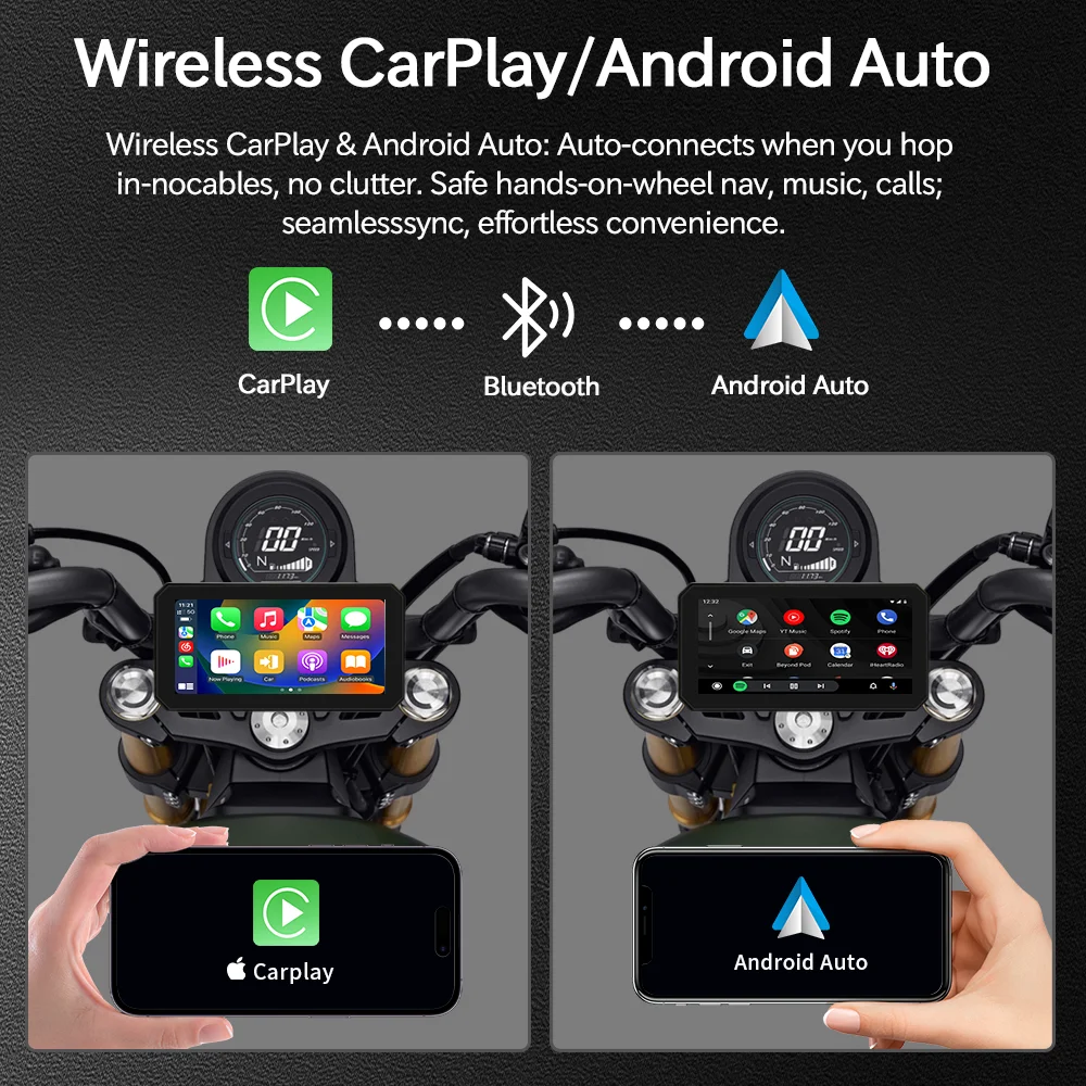 6inch Touch Screen Motorbike Car Player , With Wireless Multimedia CarPlay & Android auto BT Video Player