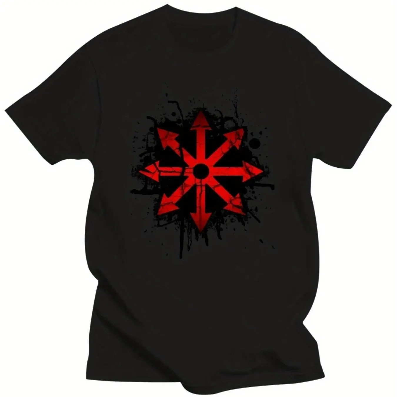 Men Cotton T-Shirt in Black with Red Chaos Star Design - Festive Tee  Men Clothing Comfortable