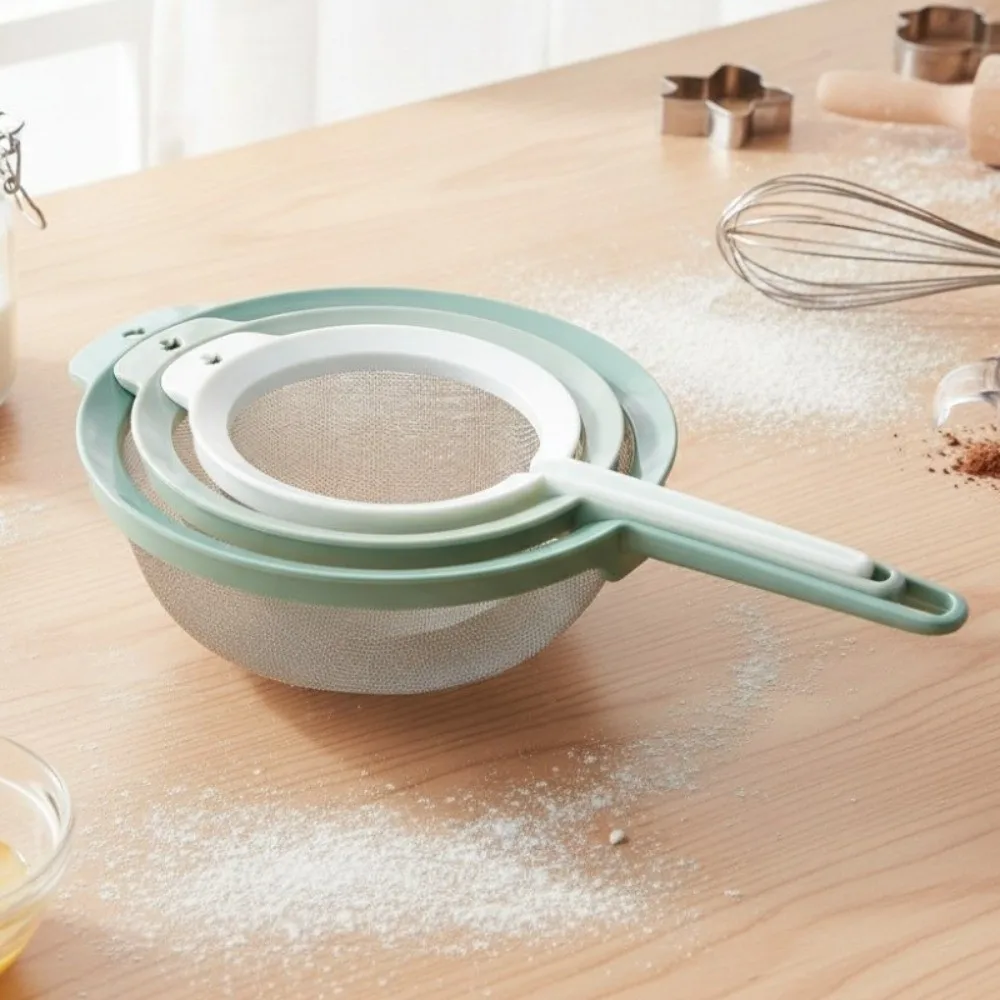Practical Fine Mesh Flour Sifter Set 3 in 1 Large Size Flour Sieve Plastic Handheld Soy Milk Strainer Milk Tea