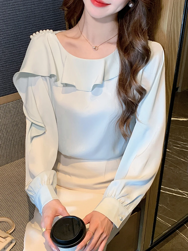 

Женская блузка Ele V-Ne Long Sleeve из шифона с цветочным кружевом, весна 2026, новая модель, приталенная, повседневная одежда