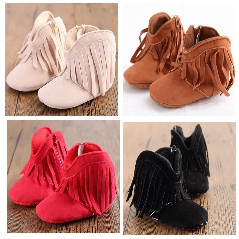 Baby Shoes Boots Winter Newborn Infant Baby Boy Girl Soft Sole Boots Tassels Moccasins Crib Solid Shoes