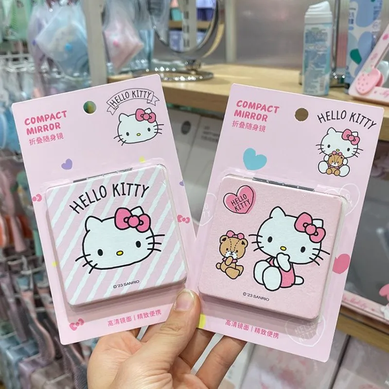 Sweet Hello Kitty cute creative cartoon pattern girls new makeup handheld portable double-sided folding flip-up small mirror