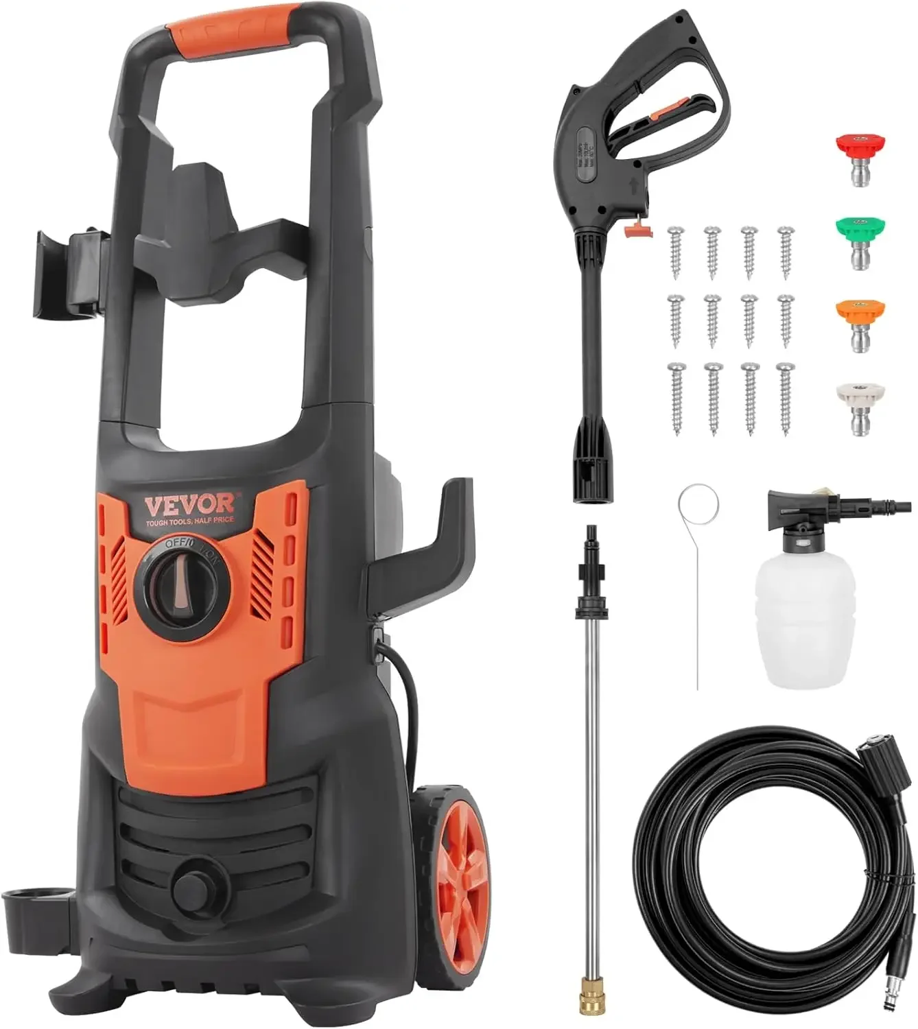 

Electric Pressure Washer, 2150 PSI Max. 1.8 GPM, 1800W Power Washer w/ 26 ft Hose, 4 Quick Connect Nozzles, Foam Cannon