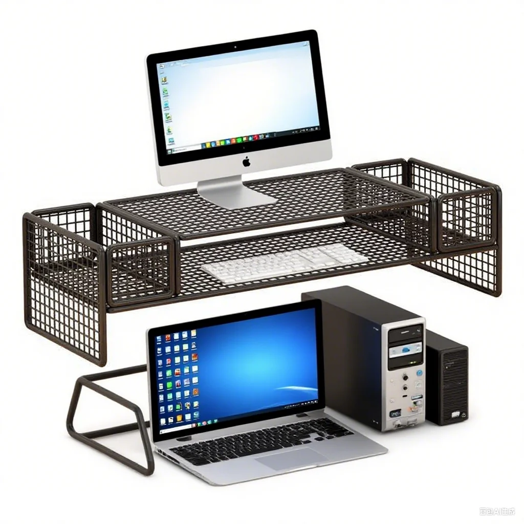

Double-Deck Computer Monitor Riser Holder PC Screen Stand Bracket Desktop Laptop Keyboard Mouse Storage Organizer Pen Container