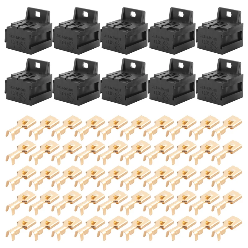 Samochodowy wspornik przekaźnika 30A-80A Uchwyt obudowy przekaźnika Uchwyt podstawy 5-pinowe gniazdo z 50 szt. zaciskami 6,3 mm do samochodu