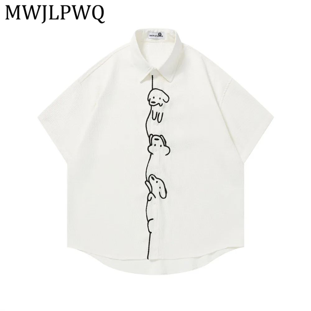 

MWJLPWQ Emboideed Short-Sleeve Shit Male Loose Casual Steet Style Pesonality Tun-Down Collar Shirt For Boys Summer Trendy 14508