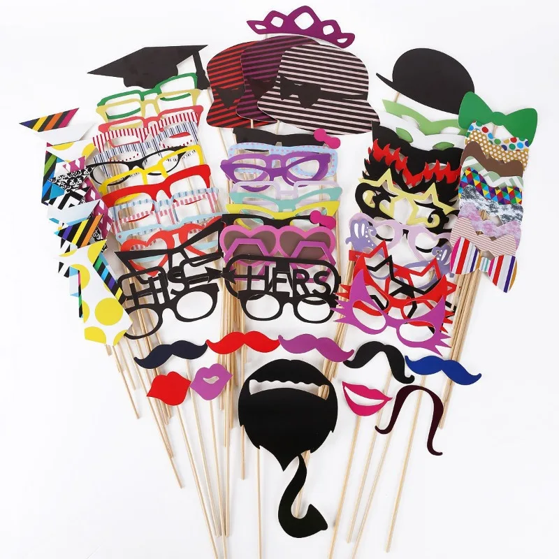 76PCS Photo Props Photobooth Just Merried Funny Glasses DIY Birthday Baby Shower Boy Girl Photo Booth Props Wedding Decorations