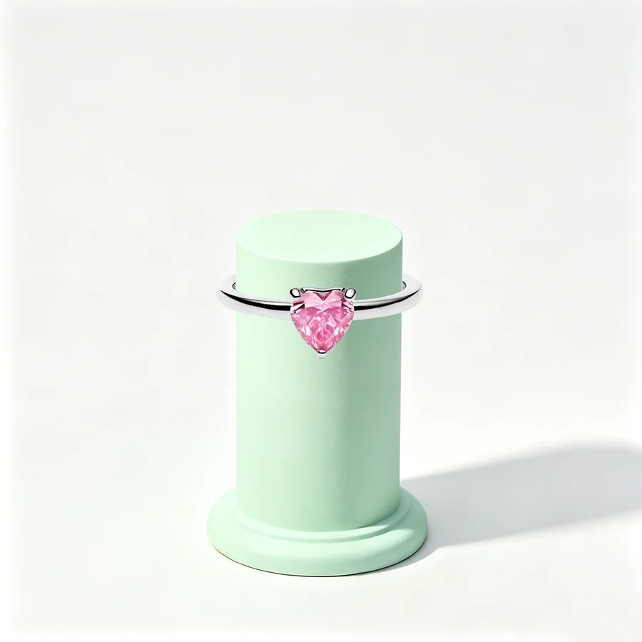 2026 New 925 Silver Sparkling Colorful Heart Shaped Chrysanthemum Pink Peach Blossom Ring Display Tool Exquisite DIY Jewelry