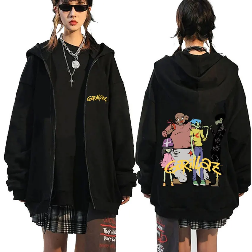 

Alternative Rock Band Gorillaz Zipper Hoodies Men Women Hip Hop Fashion Vintage Zip Up Jacket Men's Gothic Oversized Streetwear