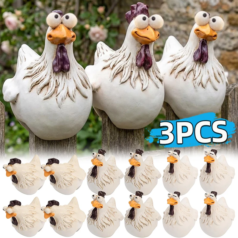 Fence‑perching Chick Decorative Resin Chicken Hen Sculpture for Garden ...