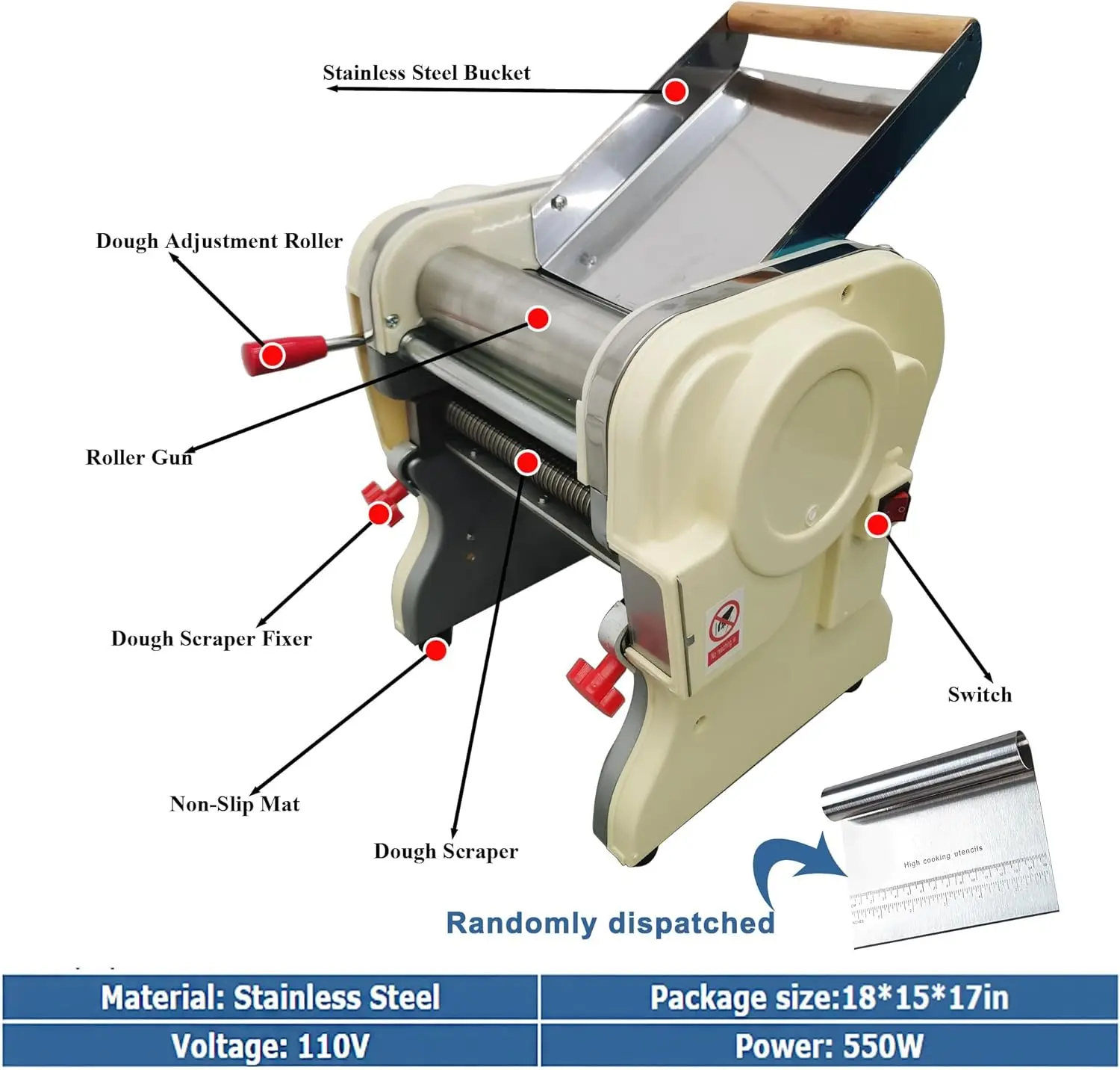 สแตนเลสสตีลพาสต้าไฟฟ้ากดMakerเครื่องก๋วยเตี๋ยวHome Commercial 110V