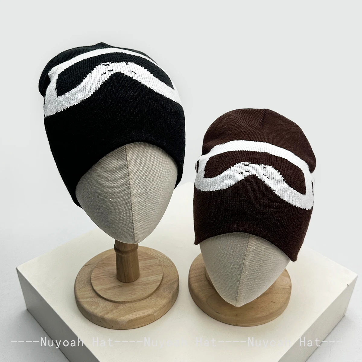 New Men Women Korean Street Jacquard Goggles Knitted Hats Warm Color Block VersatileOutdoor  Beanies Skiing Fashion Simple Ins
