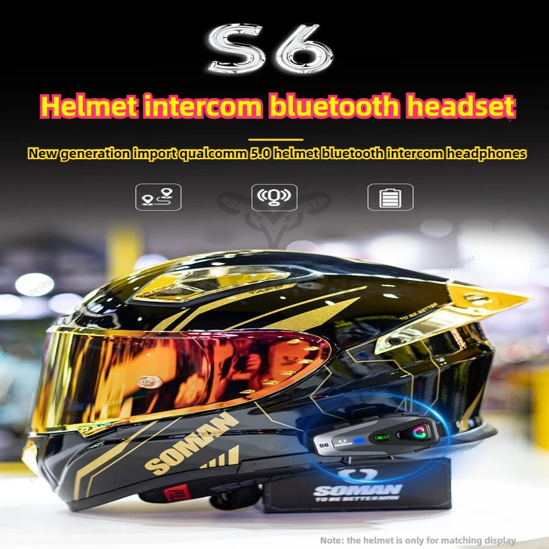 

Soman Motorcycle Helmet Headset Bluetooth 5.0 Wireless IPX6 Waterproof Support Connecting 2 Phones Same Time Headphone cascos