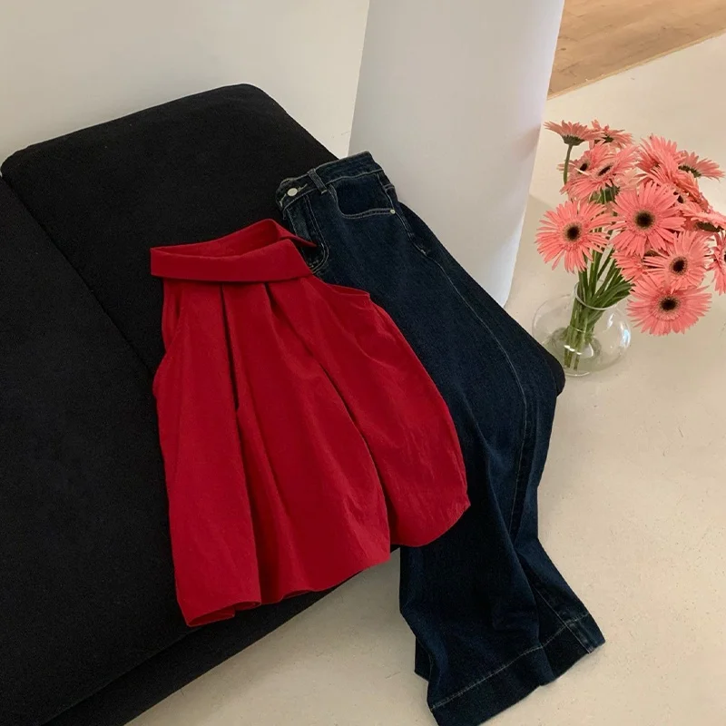 여름 신상 여성 루즈핏 민소매 베스트 불규칙한 네모난 디자인 고품질 아우터웨어 패셔너블 캐주얼 슬리