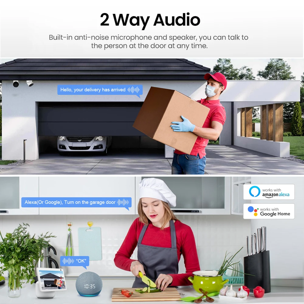 AVATTO Tuya WIFI Smart Garage Door Camera,Wireless Remote Control Garage Door Opener Monitor,Work For Google Home Alexa