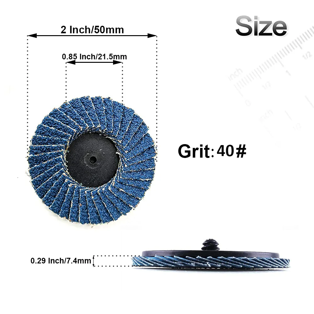 Kit de discos de aleta con bloqueo de rollo de 2 pulgadas y 50MM, 26 Uds. Con soporte de 1/4 ", accesorios para amoladora, muelas planas de circonia para superficie