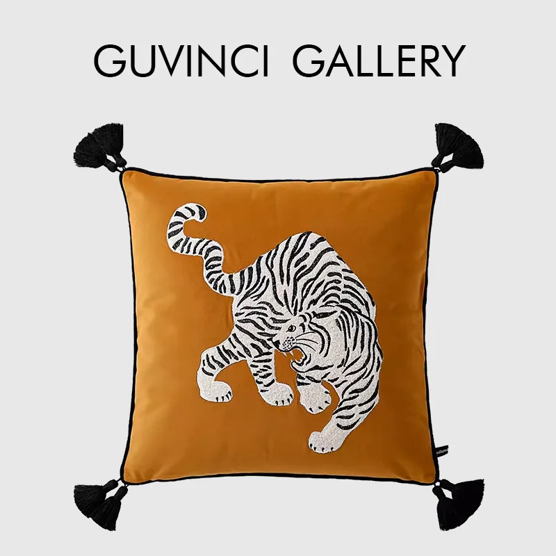 

GUVINCI ретро куркума желтый ревучий тигр вышивка наволочка с кисточками роскошная декоративная наволочка 45x45 см
