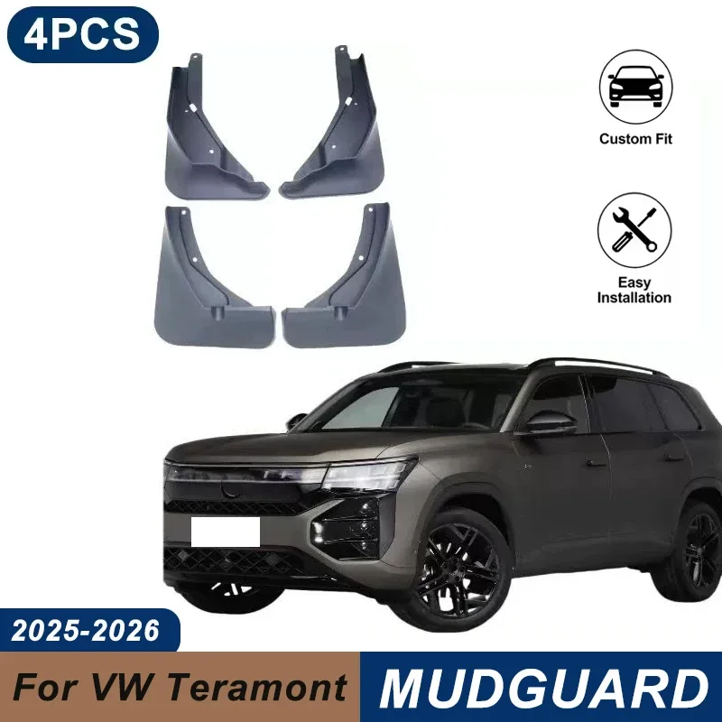 4PCS Car Mud Flaps For Volkswagen Teramont 2025+ Waterproof Anti-Splash Fender Mudguards Auto Exterior Accessories