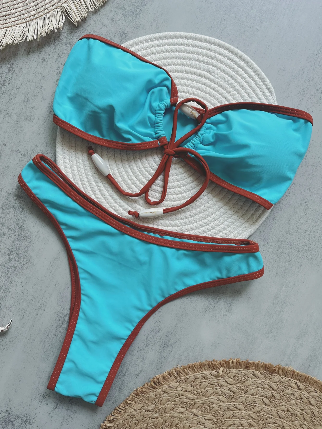 Women's Sexy Tube Top Bow Split Bikini Swimsuit Swim trunks Swimming Suit For Women Biquini Traje De Bano Pants Bikini Badeanzug