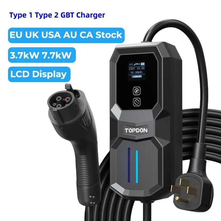 TOPDON Factory Price PulseQ AC Portable EV Charging Station 7kW 7.7kW 3.7kW Type 2 1 Smart Portable EV Charger for Electric Cars