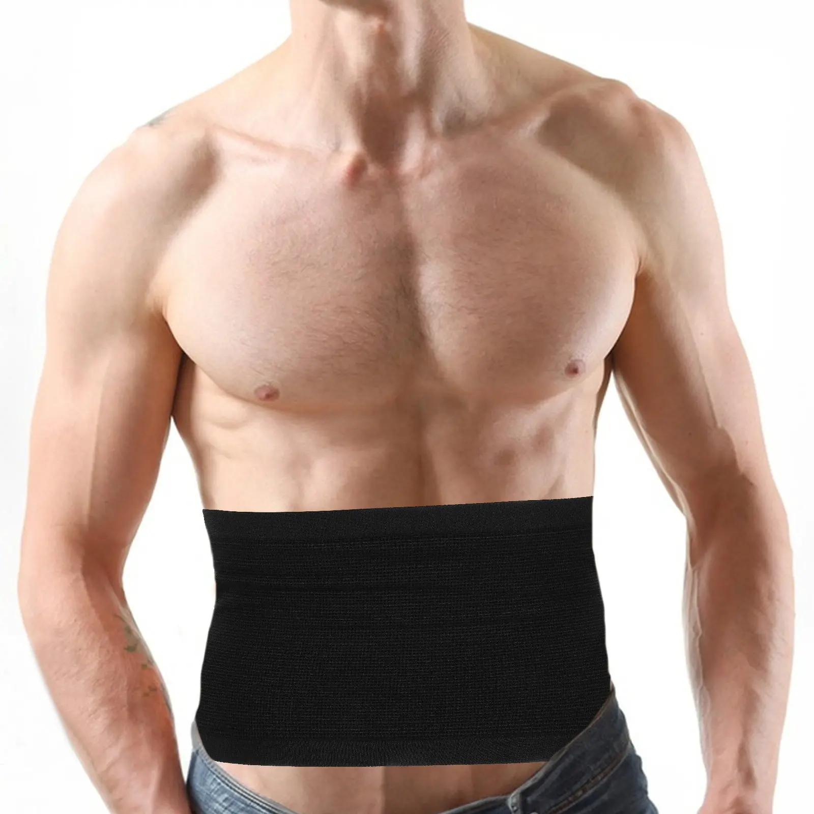 Mens Slimming Waist Belt Abdomen Shaper Firm Support Lower Back Protection Muscle Toning 26x21cm Black