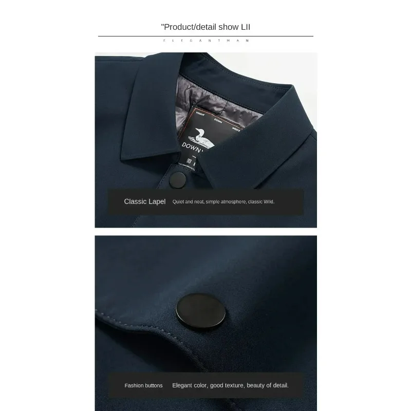 Роскошный брендовый длинный пуховик, мужской зимний толстый откидной воротник, рабочая теплая парка на белом утином пуху, деловой легкий плащ