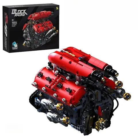 T5011 Sports Car V8 Turbocharged Engine Model Electric Motorized 1370PCS Building Blocks Kit Small Particle Assembly Bricks