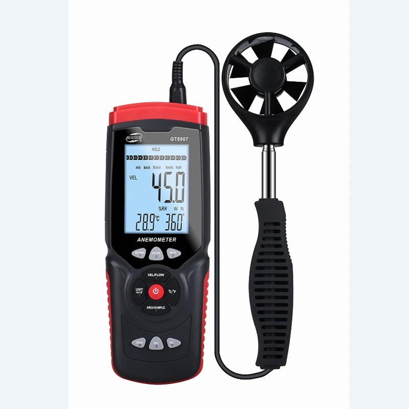 45m/s Digital Anemometer LCD Wind Speed Temperature Humidity Wind Velocity Flow Value Measure Sensor Multifunctional Anemometer