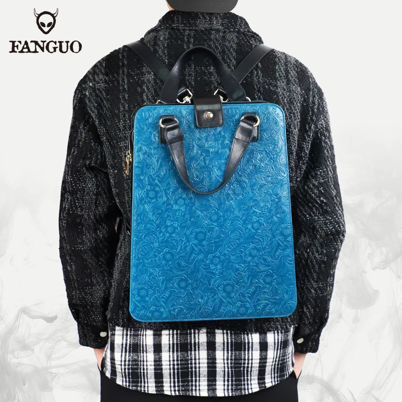 

Designer Vintage Carving Men Genuine Leather Backpack Zipper Business Casual Laptop Bag Handmade Cowskin High Quality Backpacks