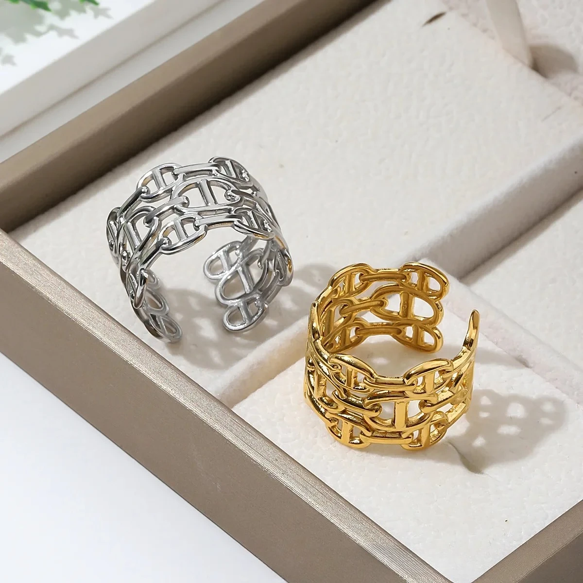 

​ ​ Минималистичные ювелирные изделия-цепочки, женское регулируемое открытое кольцо, штабелируемое кольцо из титановой стали, универсальный нецветный аксессуар для рук ​ ​