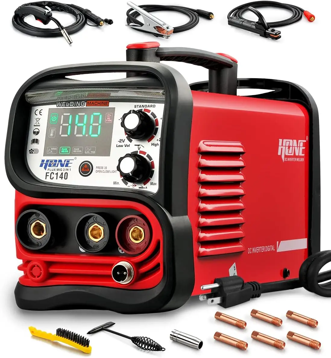 MIG Welder 110V Actual 140Amp Flux Core Welder/Stick Welder/Lift TIG 3 in 1 Synergic Welding Machine with Welding Gun