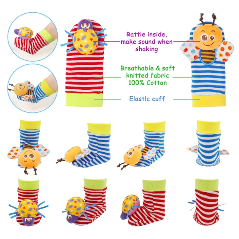 Baby Leuke Cartoon Vroege Onderwijs Bel Speelgoed Puzzel Pols Ring Papieren Bel Pluche Sokken Kinderen Rustgevend Speelgoed