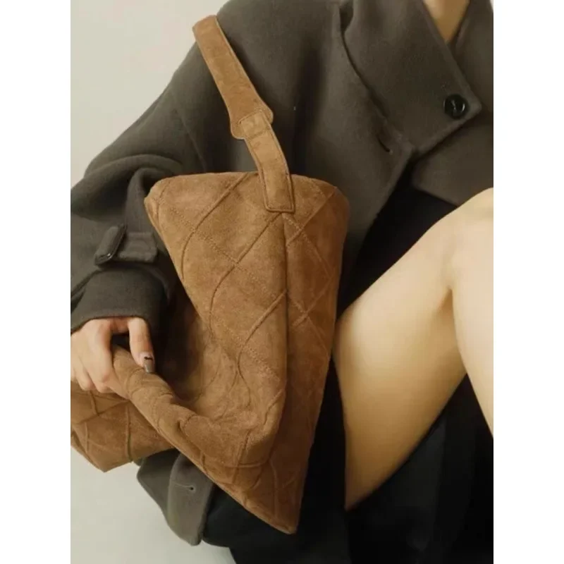 Bolso de mano con rombos de alta gama, bolso para axila de gran capacidad, bolso de hombro de ante, bolso tipo cubo portátil para mujer, nuevo