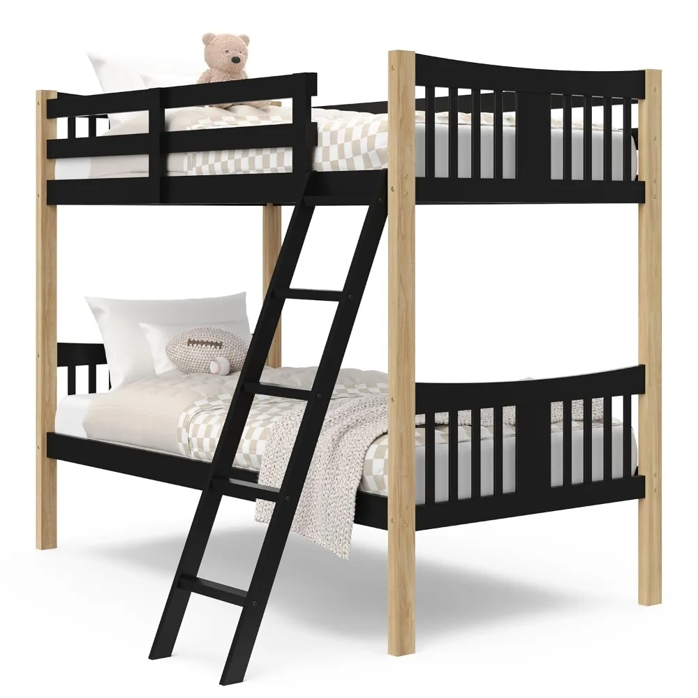 Caribou Twin-Over-Twin Bunk Bed (Black with Natual) – GREENGUARD Gold Certified, Converts to 2 Individual Twin Beds