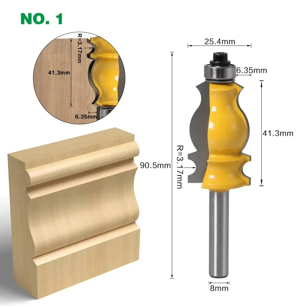 1PC 8MM Shank Milling Cutter Wood Carving Casing & Base Molding Router Bit Set Tenon Cutter For Wood CNC Line Knife Woodworking