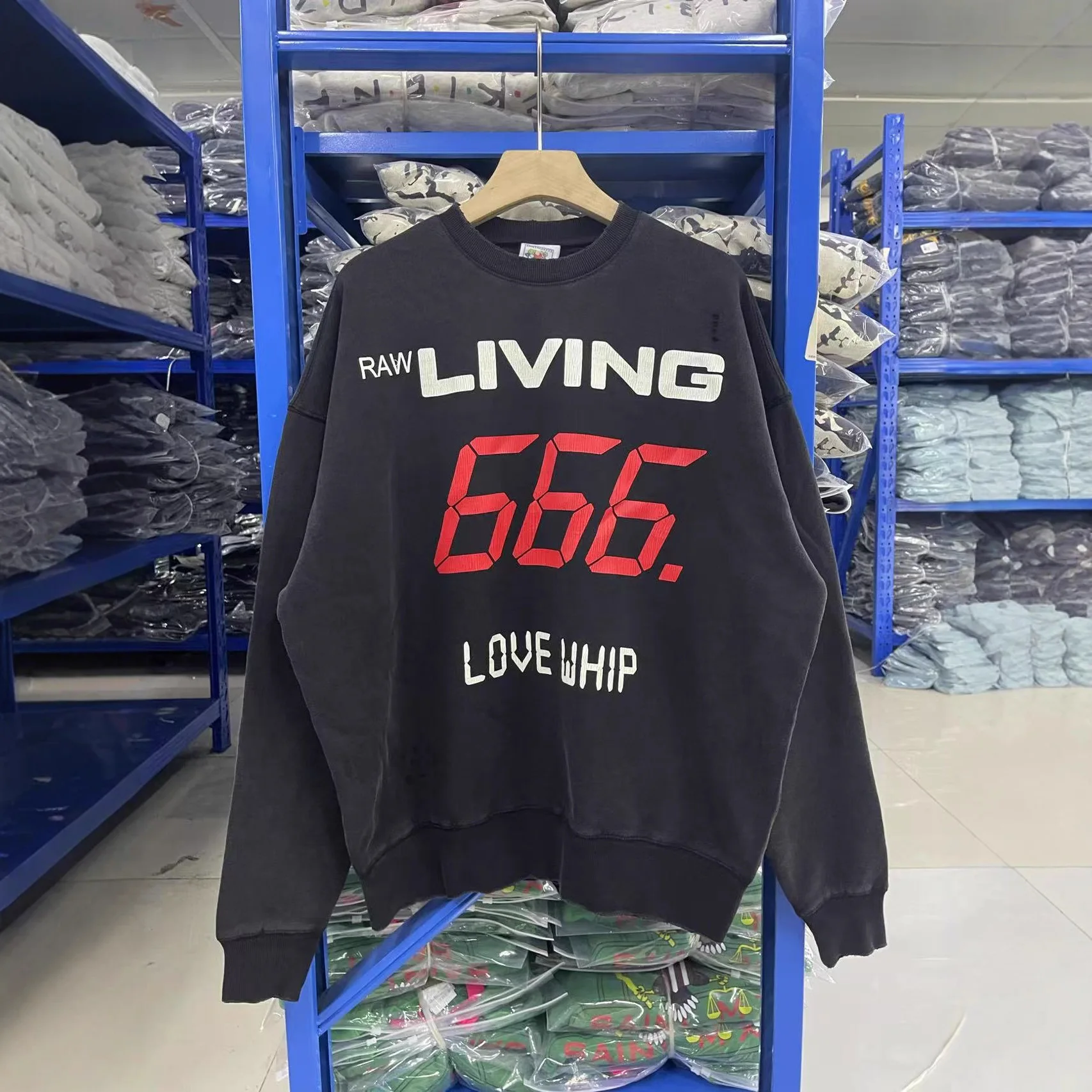 2025AW High Street SAINT 100% Cotton Unisex Oversized Crewneck Sweatshirt  Vintage Washed Dark Graphic Print Sweatshirts