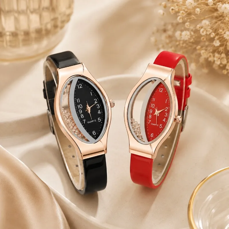 

Unique Oval Women's Watches Luxury Diamond Dial Leather Strap Quartz Wristwatch Elegant Ladies Dress Jewelry Clock Reloj Mujer