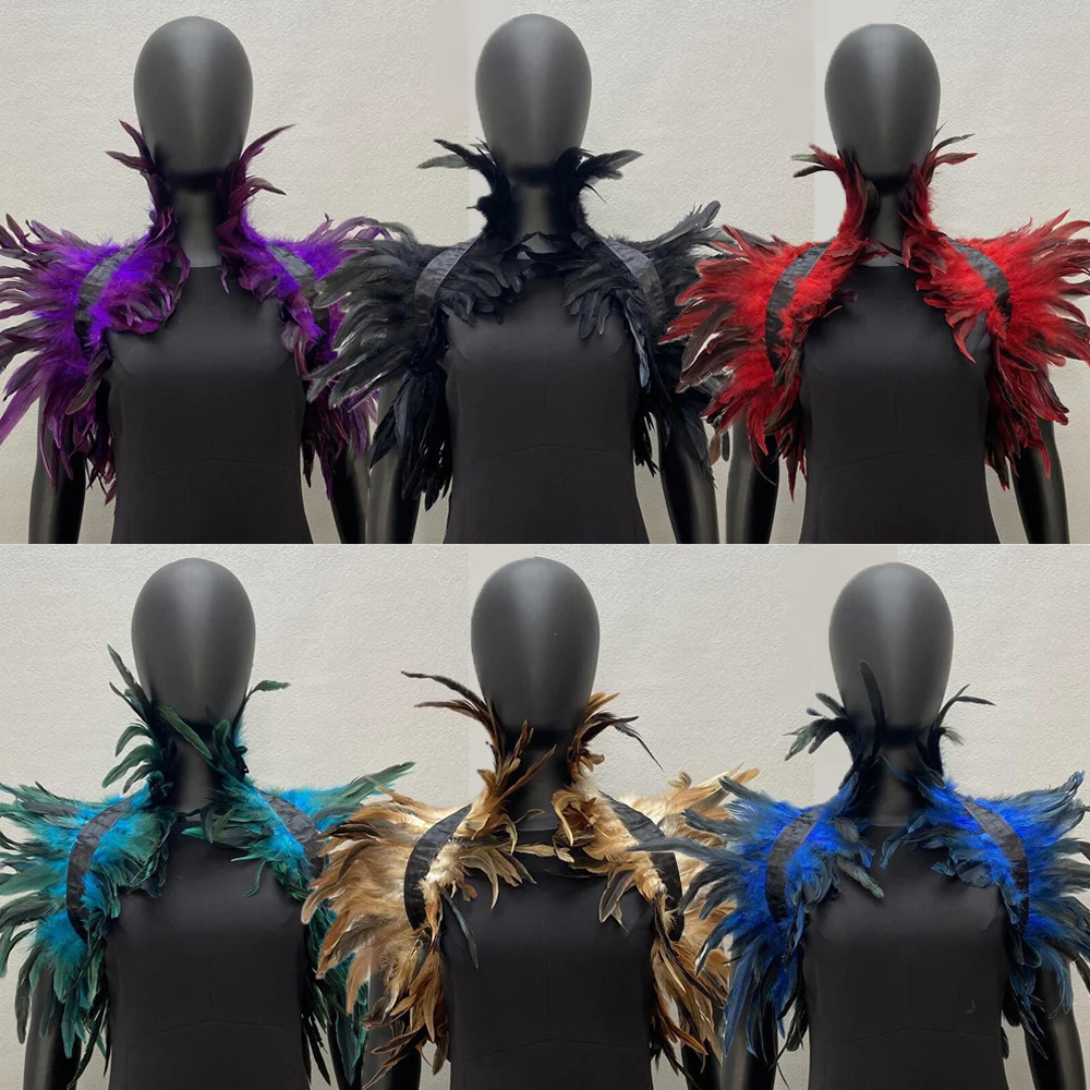 Natural Feather Shawl Cloak For Cosplay Performance Featherred Vest Fake Collar Scarves Halloween Luxury Feather Shoulder Wraps